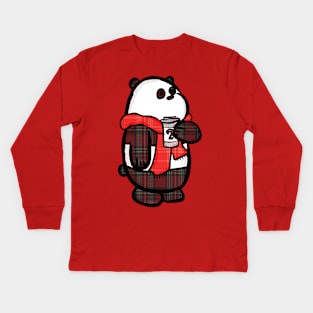 Plaid Panda Kids Long Sleeve T-Shirt